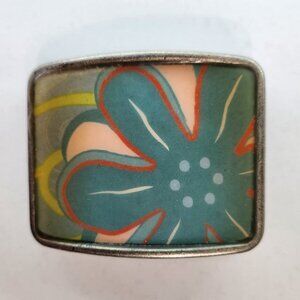 Y2K Belt Buckle with a Blue Flower Decoration